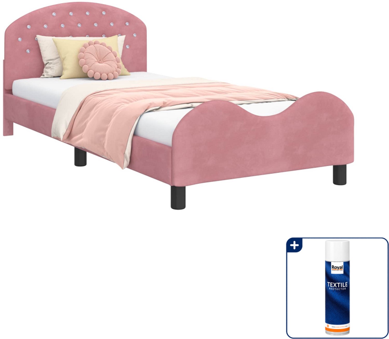 vidaXL kinderbedframe - 90 x 200 cm - fluweel - roze - Inclusief textielbeschermer 500 ml