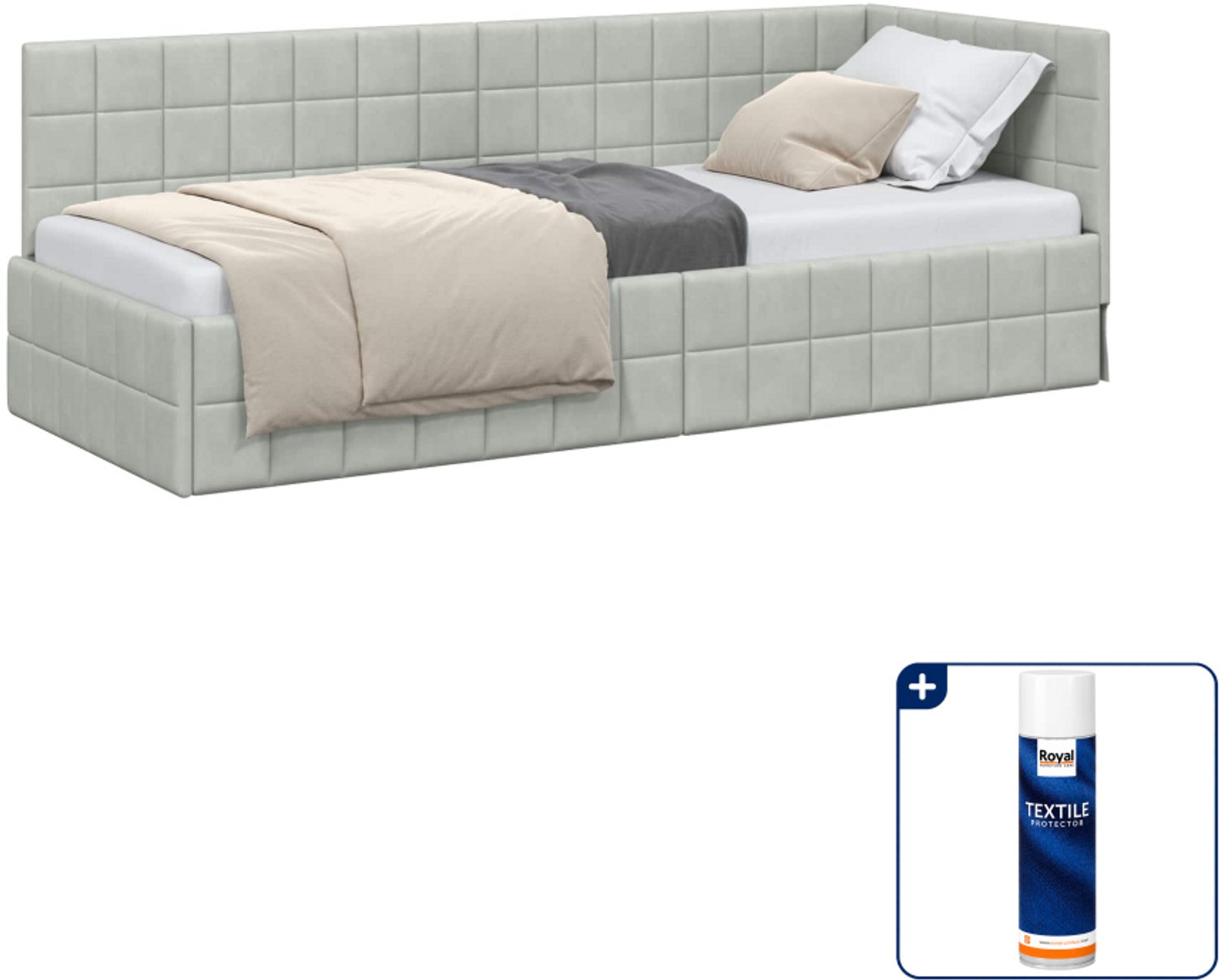 vidaXL hoekbedframe - 80 x 200 cm - fluweel - lichtgrijs - Inclusief textielbeschermer 500 ml