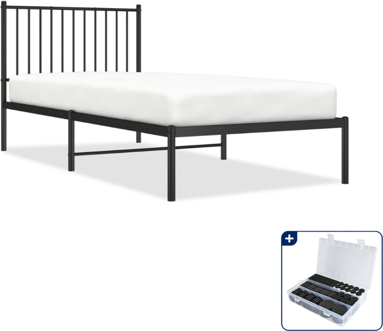 vidaXL Bedframe - 90 x 200 cm - metaal - zwart - Inclusief antikrasvilt 177-delig