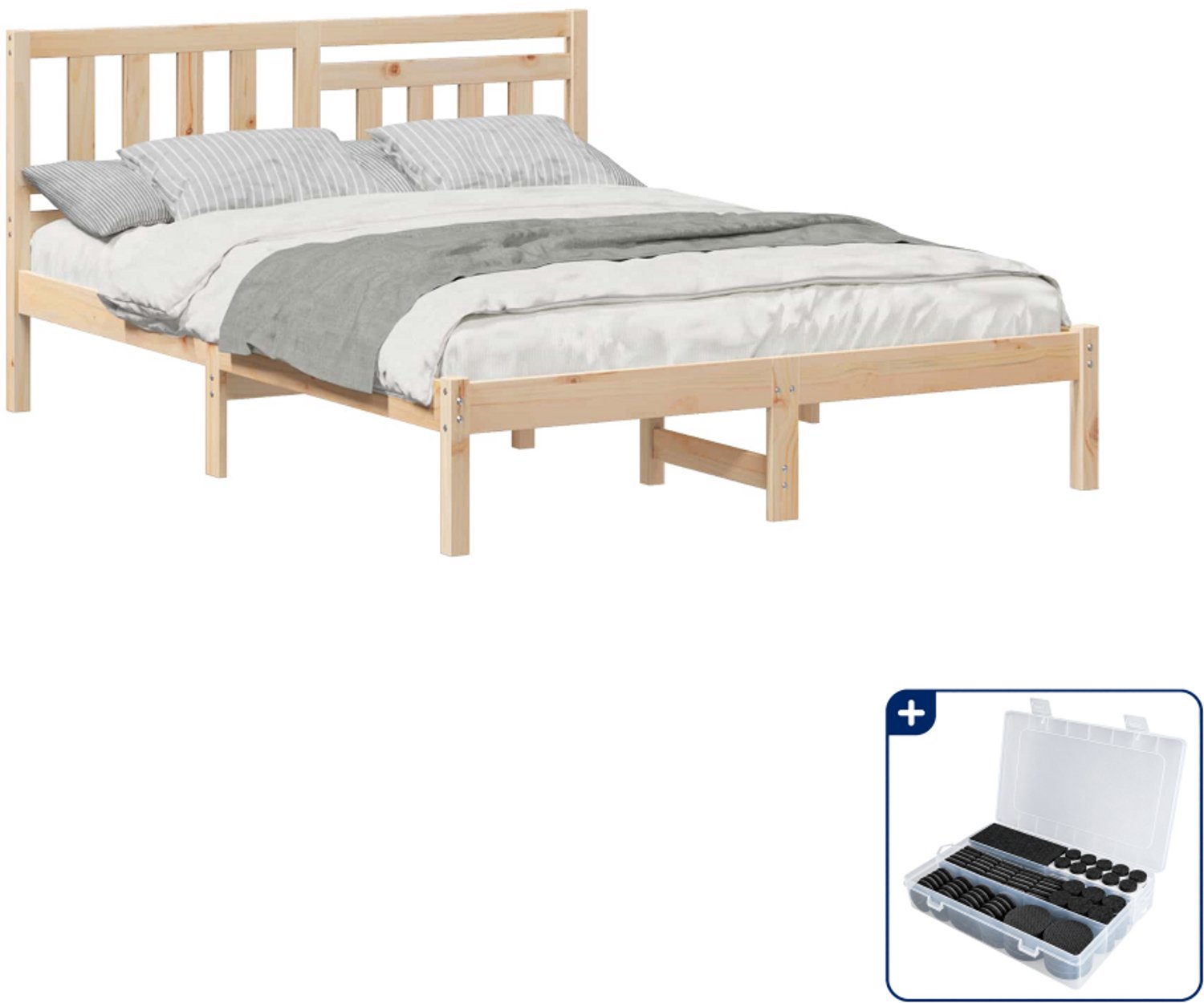 vidaXL Bedframe - 120 x 200 cm - massief grenenhout - bruin - Inclusief antikrasvilt 177-delig