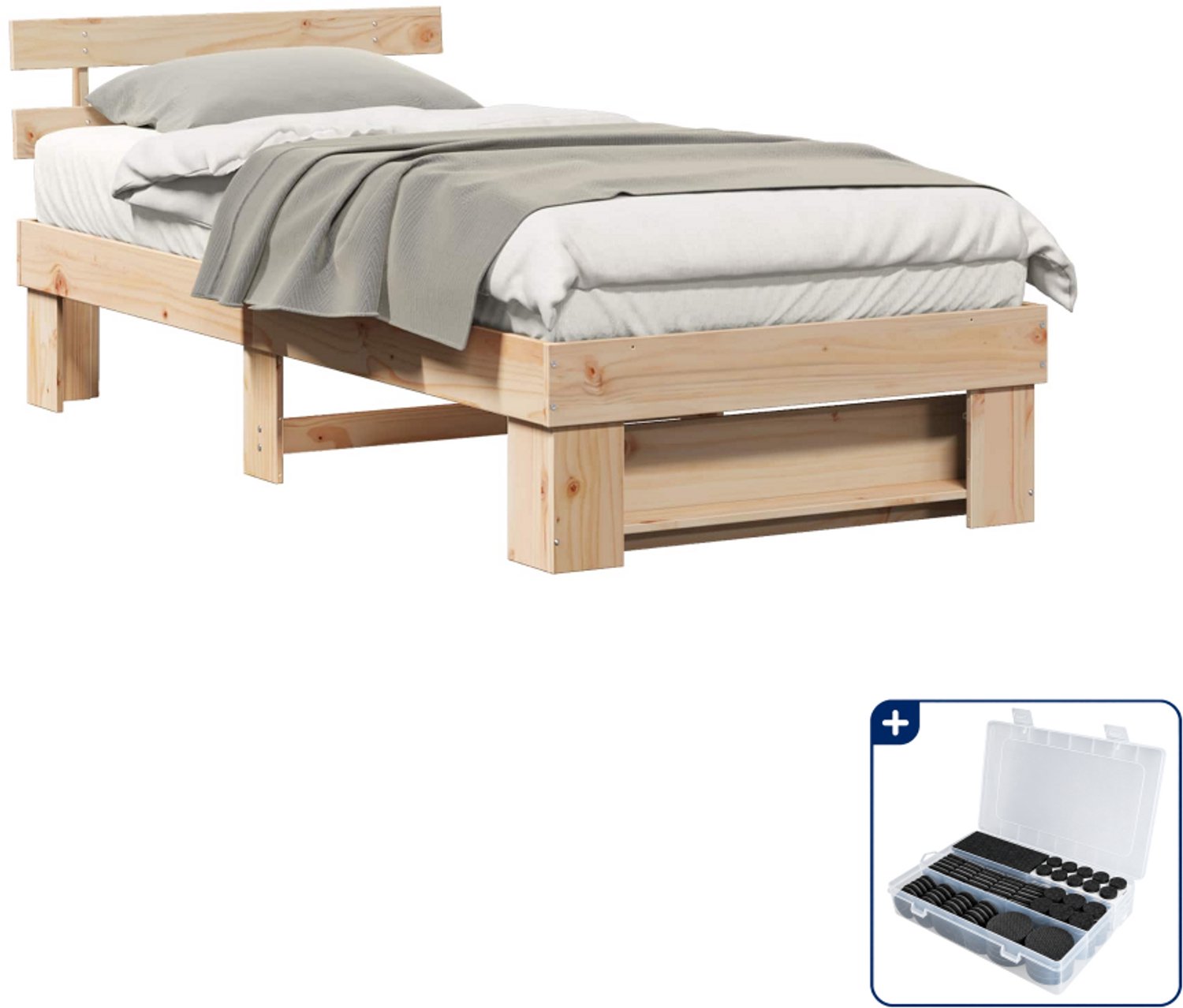 vidaXL bedframe met hoofdeinde - 75 x 190 cm - bruin - Inclusief antikrasvilt 177-delig