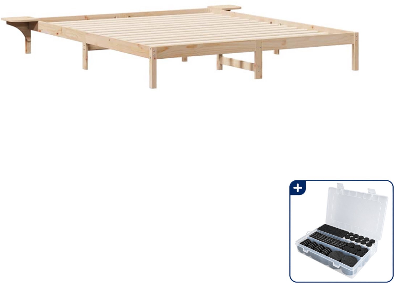 vidaXL bedframe met zijtafels - 200 x 210 cm - massief grenenhout - naturel - Inclusief antikrasvilt 177-delig Bruin