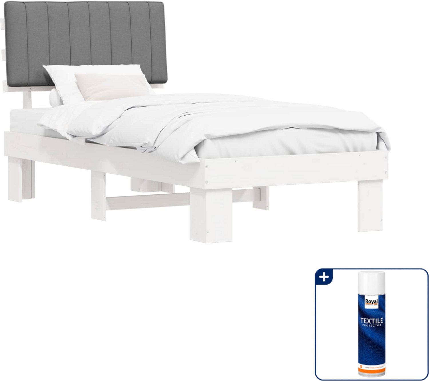 vidaXL bedframe - 90 x 190 cm - massief grenenhout - lichtgrijs - Inclusief textielbeschermer 500 ml