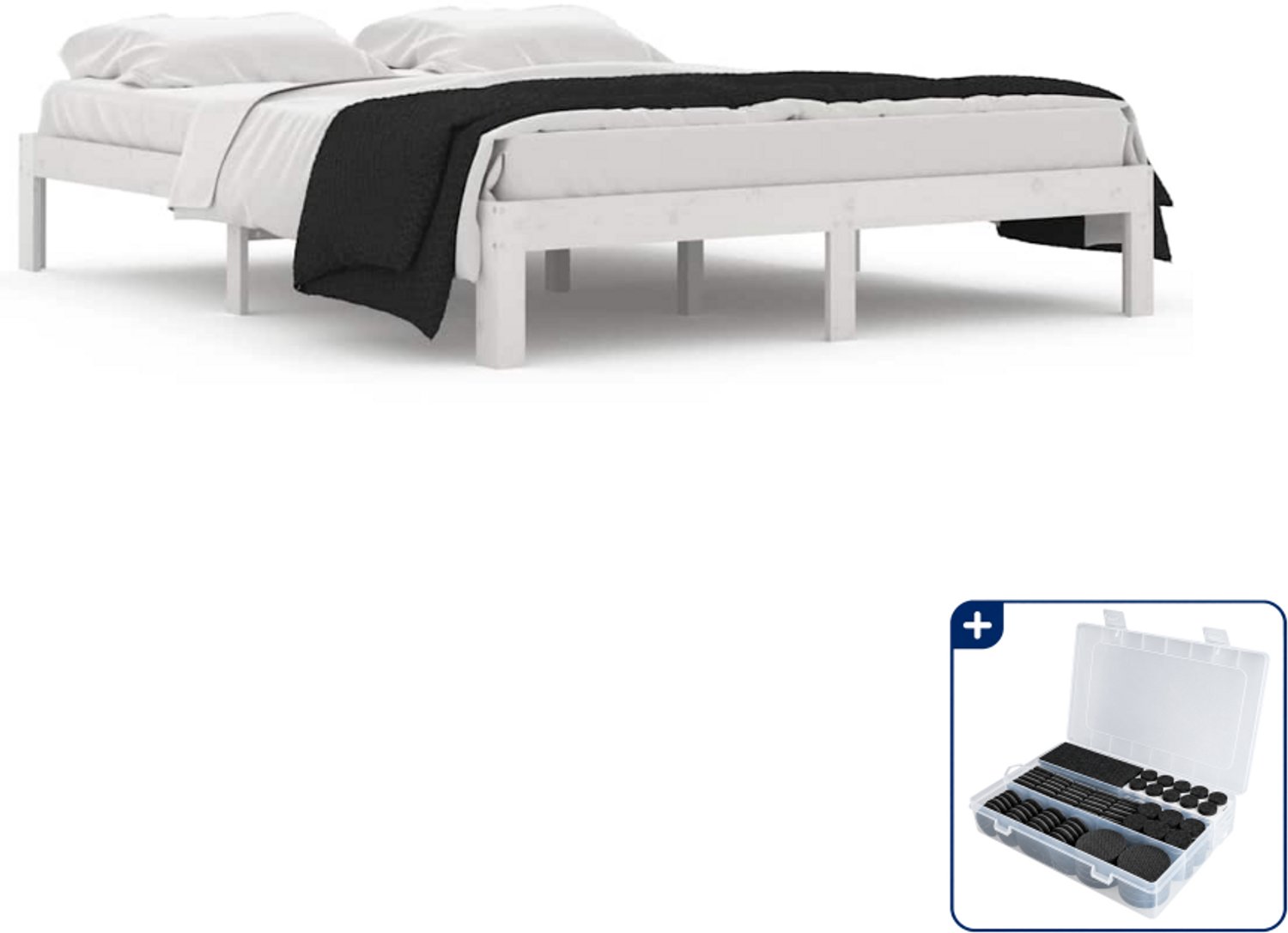 vidaXL bedframe 150 x 200 cm - massief grenenhout - wit - Inclusief antikrasvilt 177-delig