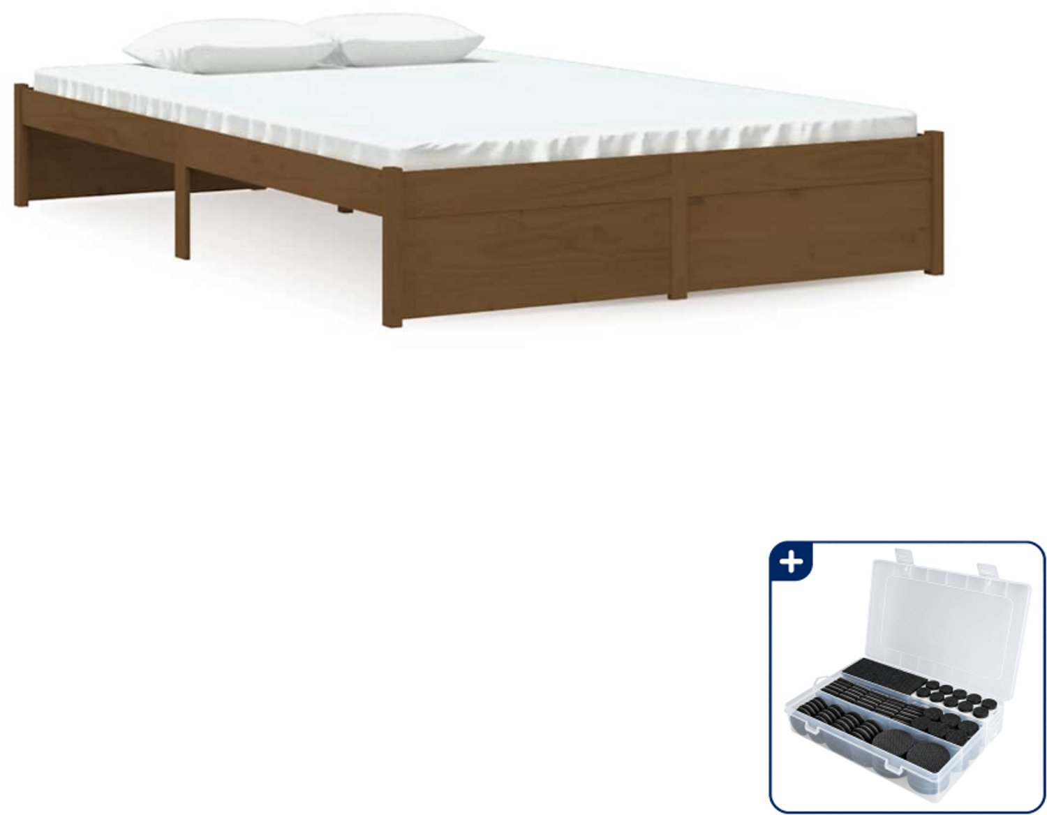 vidaXL bedframe - 120 x 190 cm - massief grenenhout - honingbruin - Inclusief antikrasvilt 177-delig