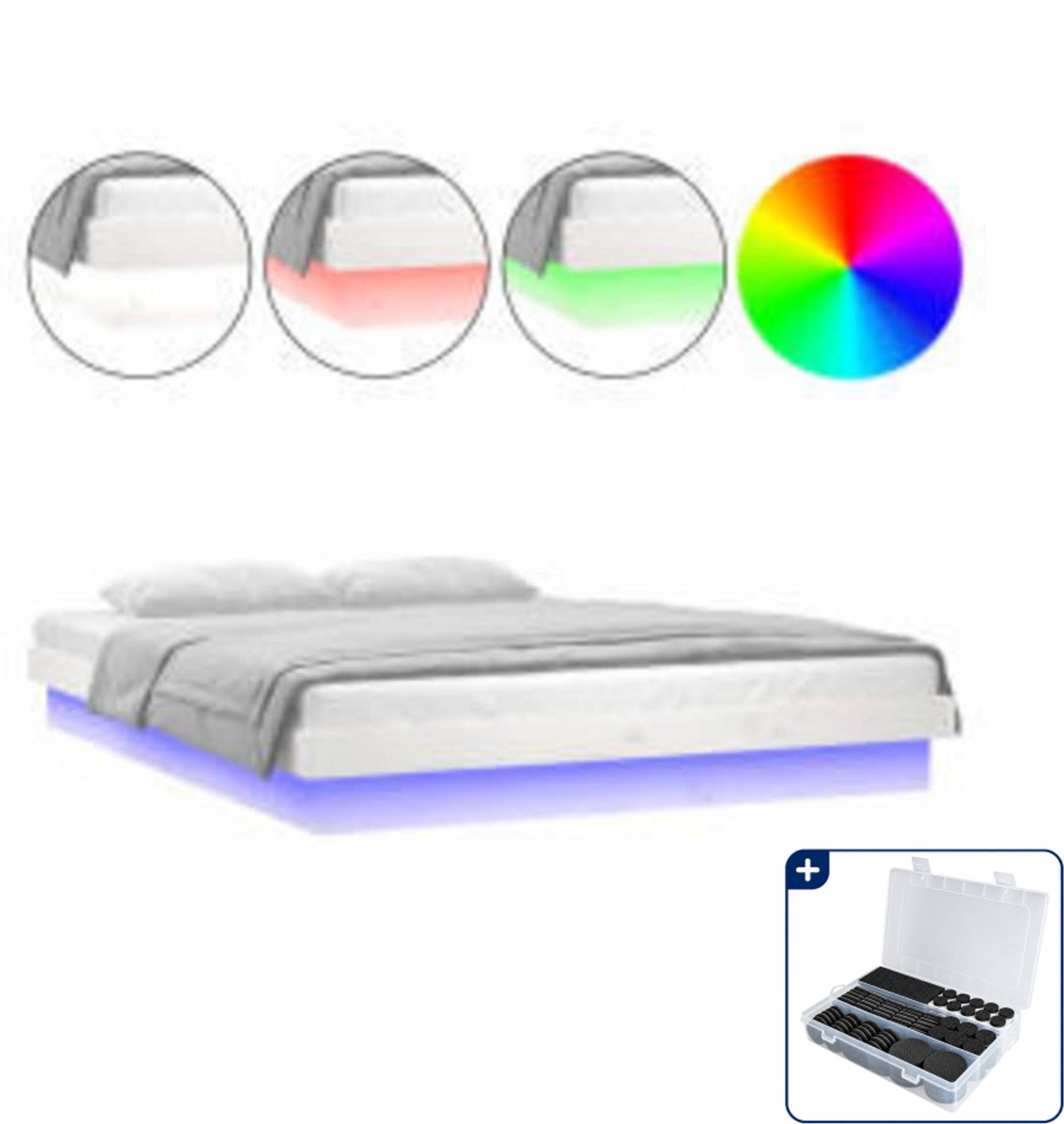 vidaXL Bedframe LED - Small double 140 x 200 cm - wit - Inclusief antikrasvilt 177-delig