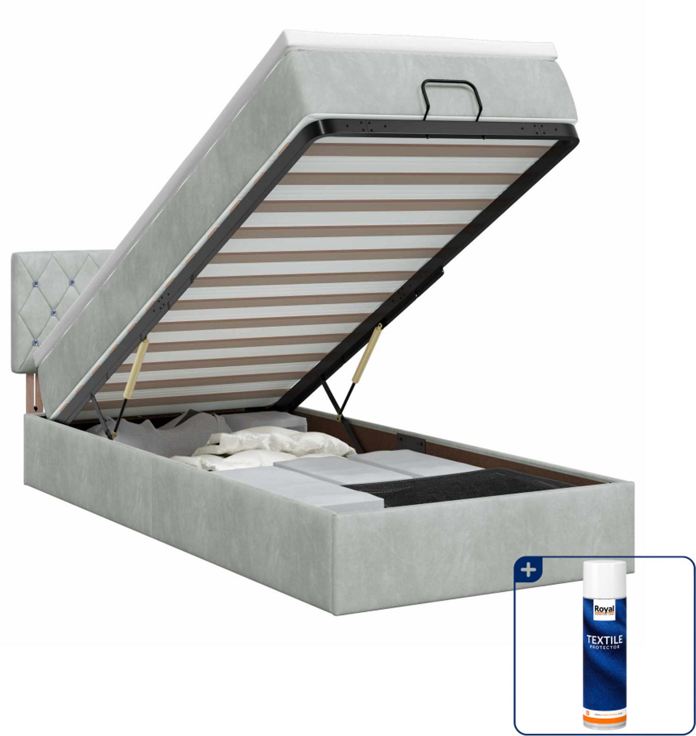 vidaXL ottoman bed - 90 x 190 cm - fluweel - lichtgrijs - Inclusief textielbeschermer 500 ml