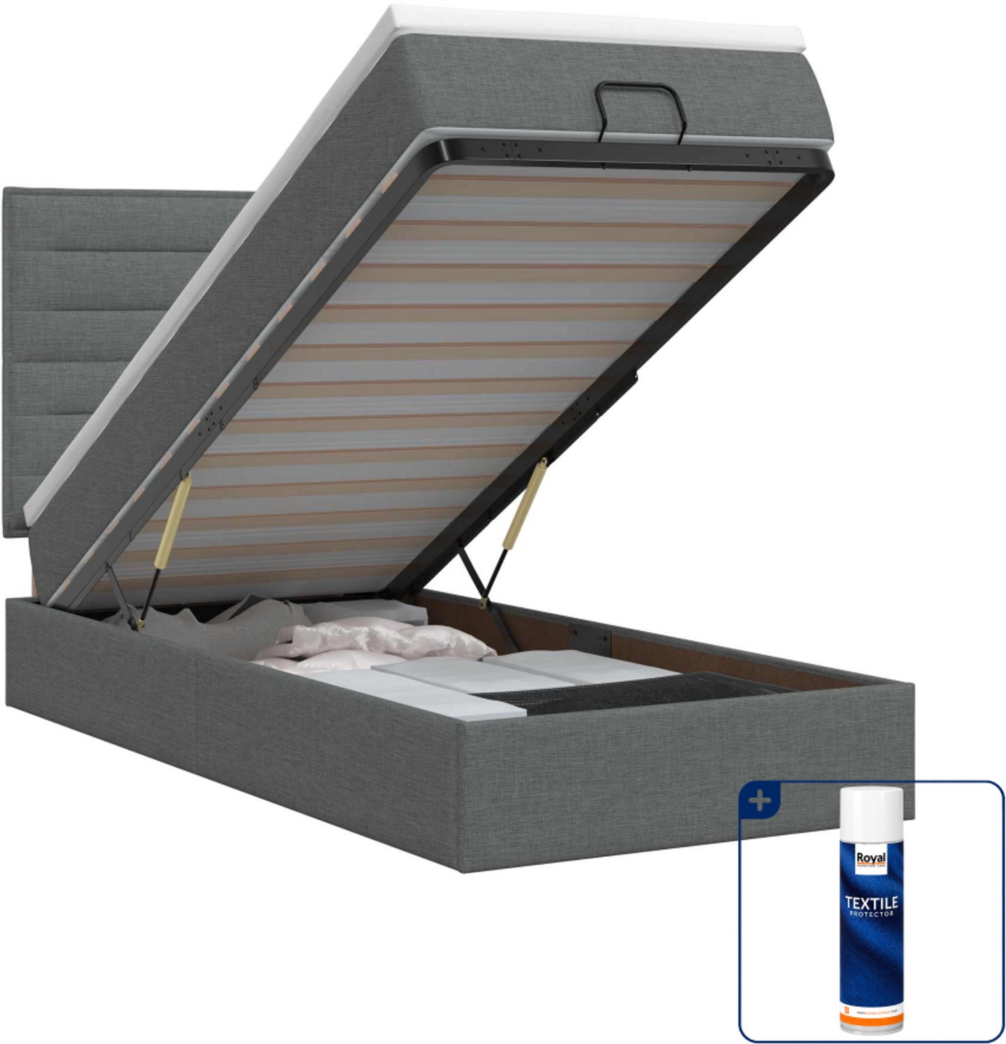 vidaXL ottoman bed met matras - 90 x 190 cm - stof - donkergrijs - Inclusief textielbeschermer 500 ml Donker Grijn