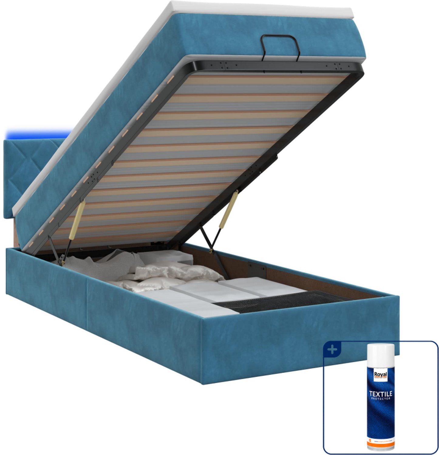 vidaXL ottoman bed - 100 x 200 cm - donkerblauw - Inclusief textielbeschermer 500 ml