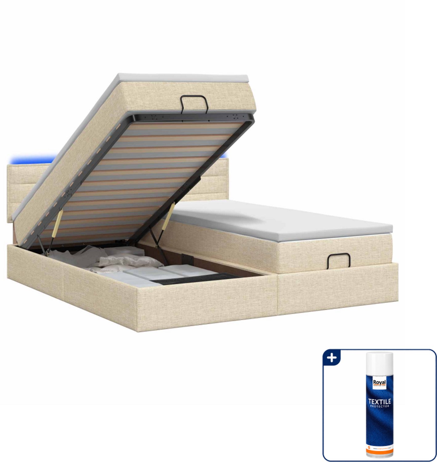 vidaXL Kingsize bed met matras en LED - 180 x 200 cm - crèmekleurig - Inclusief textielbeschermer 500 ml