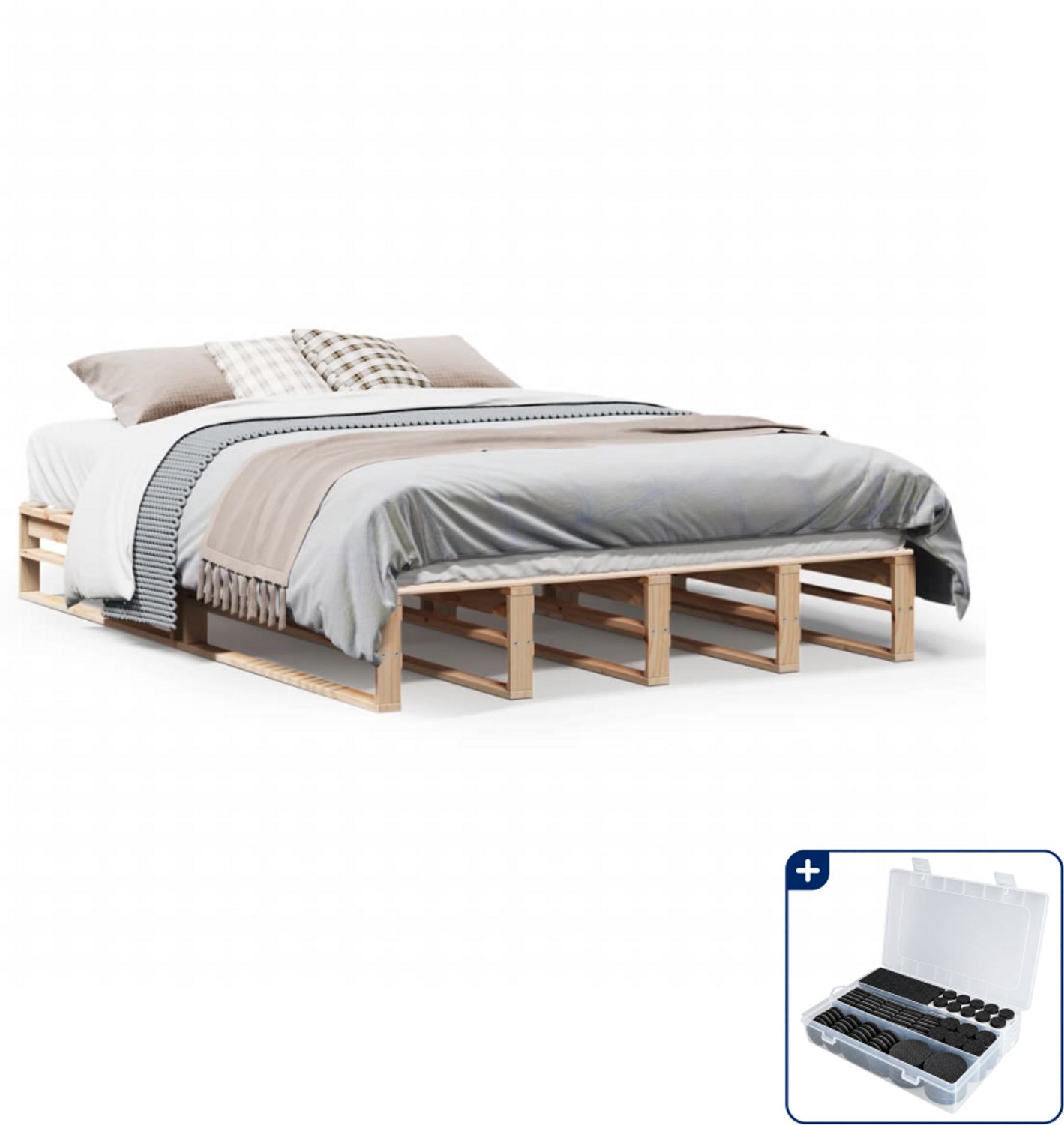 vidaXL Bedframe - Small double - 140 x 200 cm - massief grenenhout - Inclusief antikrasvilt 177-delig Bruin