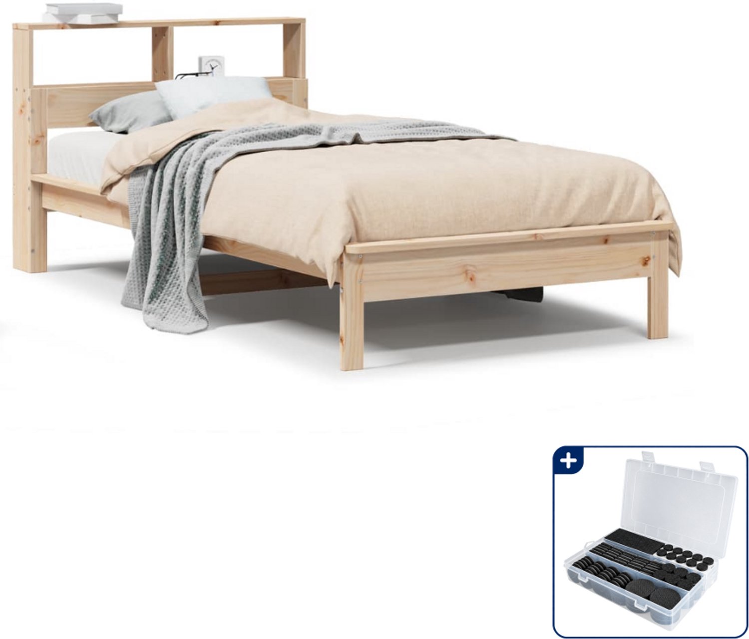 vidaXL bed met boekenkast - 75 x 190 cm - massief grenenhout - Inclusief antikrasvilt 177-delig Bruin