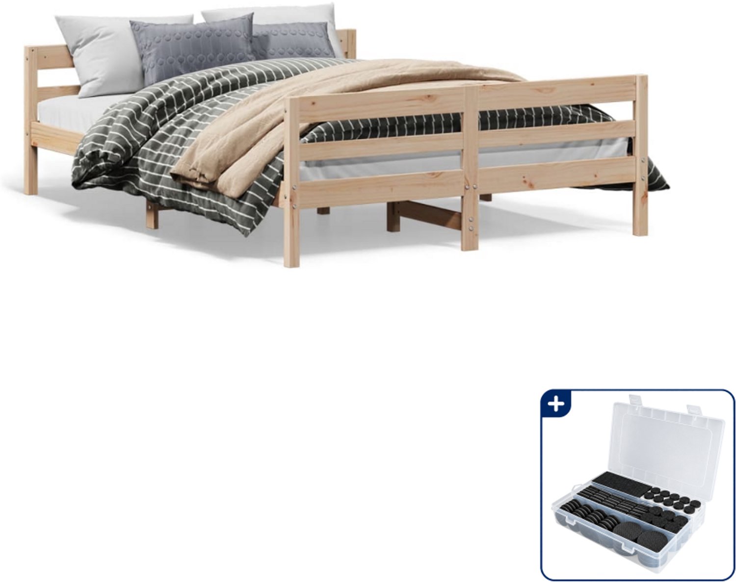 vidaXL bedframe - Small double - 140 x 200 cm - massief grenenhout - Inclusief antikrasvilt 177-delig Bruin