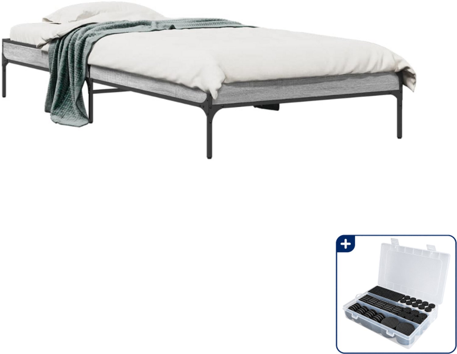 vidaXL bedframe - 100 x 200 cm - grijs sonoma eiken - Inclusief antikrasvilt 177-delig