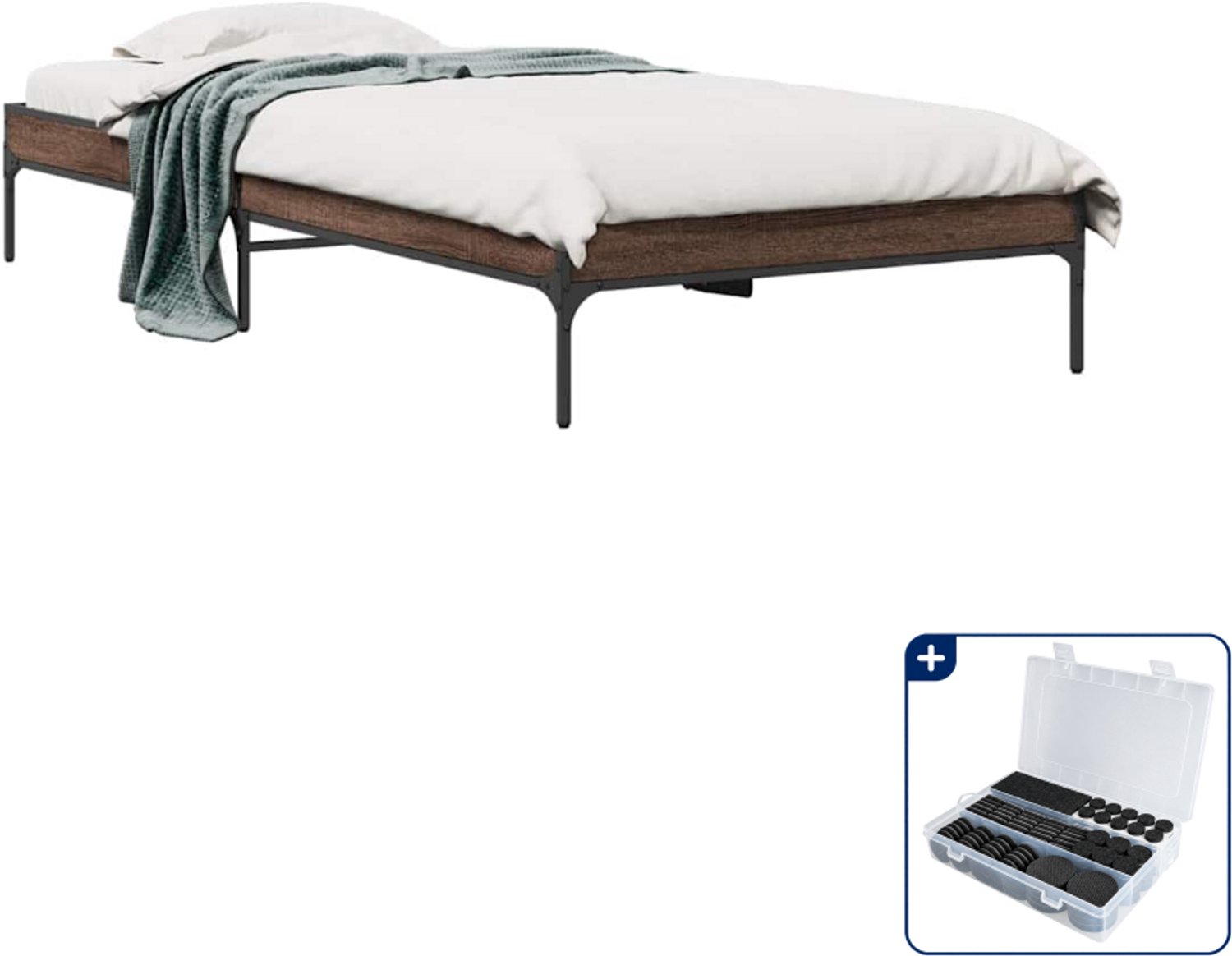 vidaXL bedframe - 75 x 190 cm - bruineiken - Inclusief antikrasvilt 177-delig