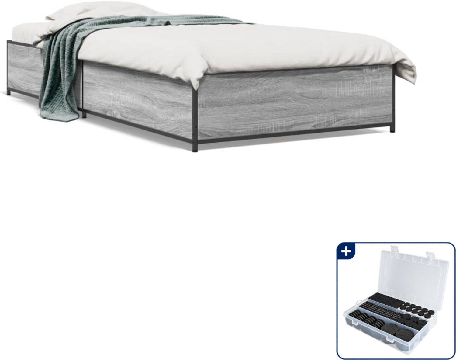 vidaXL bedframe - 100 x 200 cm - grijs sonoma eiken - Inclusief antikrasvilt 177-delig