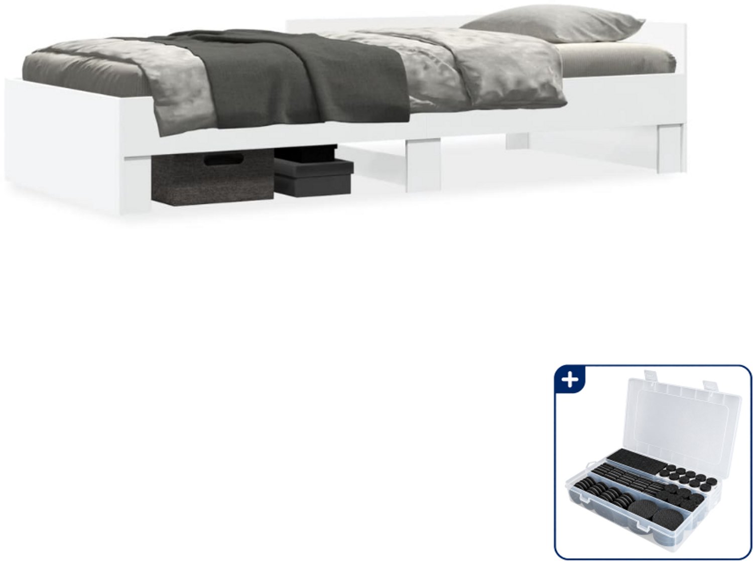 vidaXL bedframe - 100 x 200 cm - bewerkt hout - wit - Inclusief antikrasvilt 177-delig