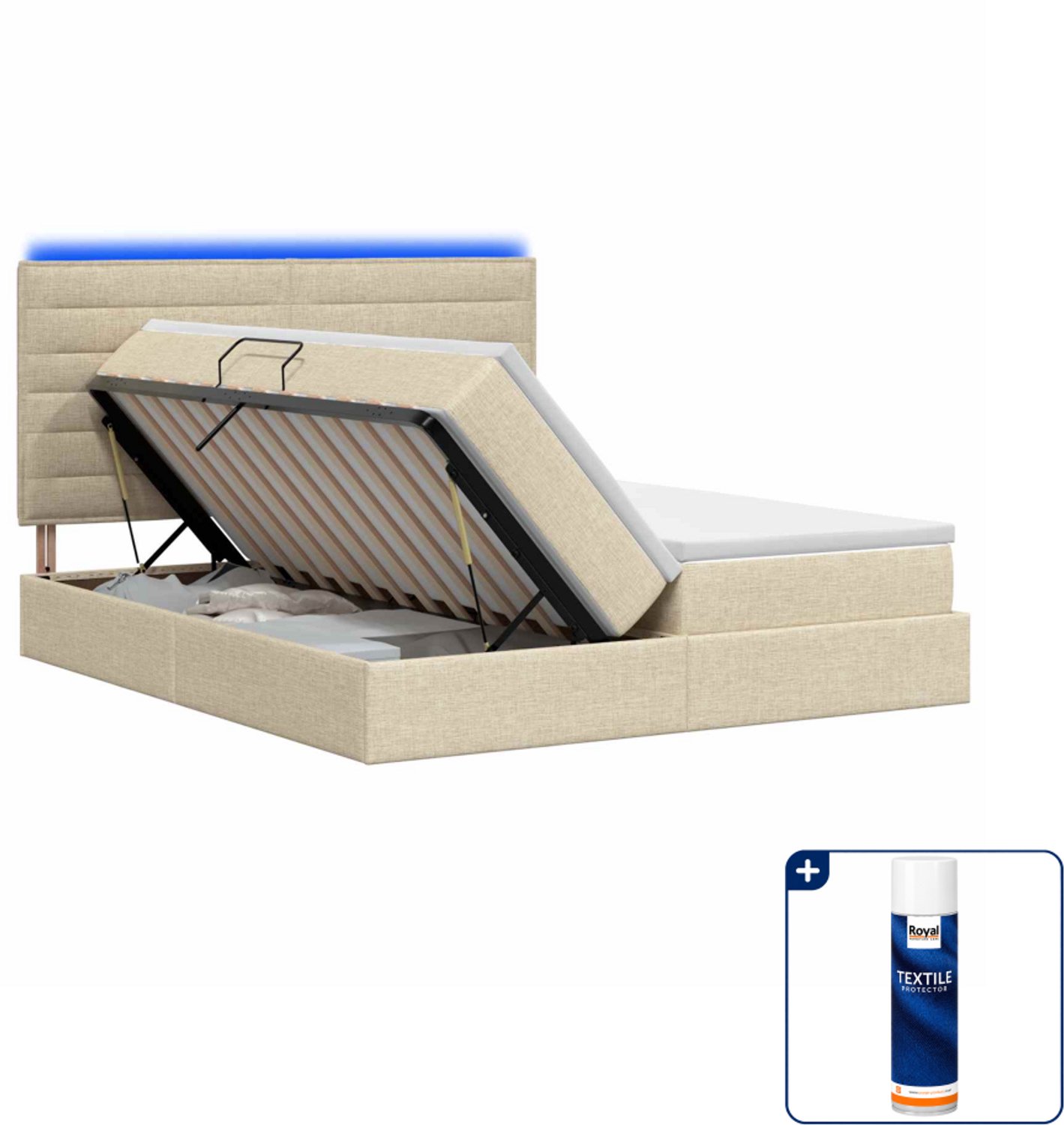 vidaXL Kingsize bed met matras - 180 x 200 cm - crèmekleurig - Inclusief textielbeschermer 500 ml