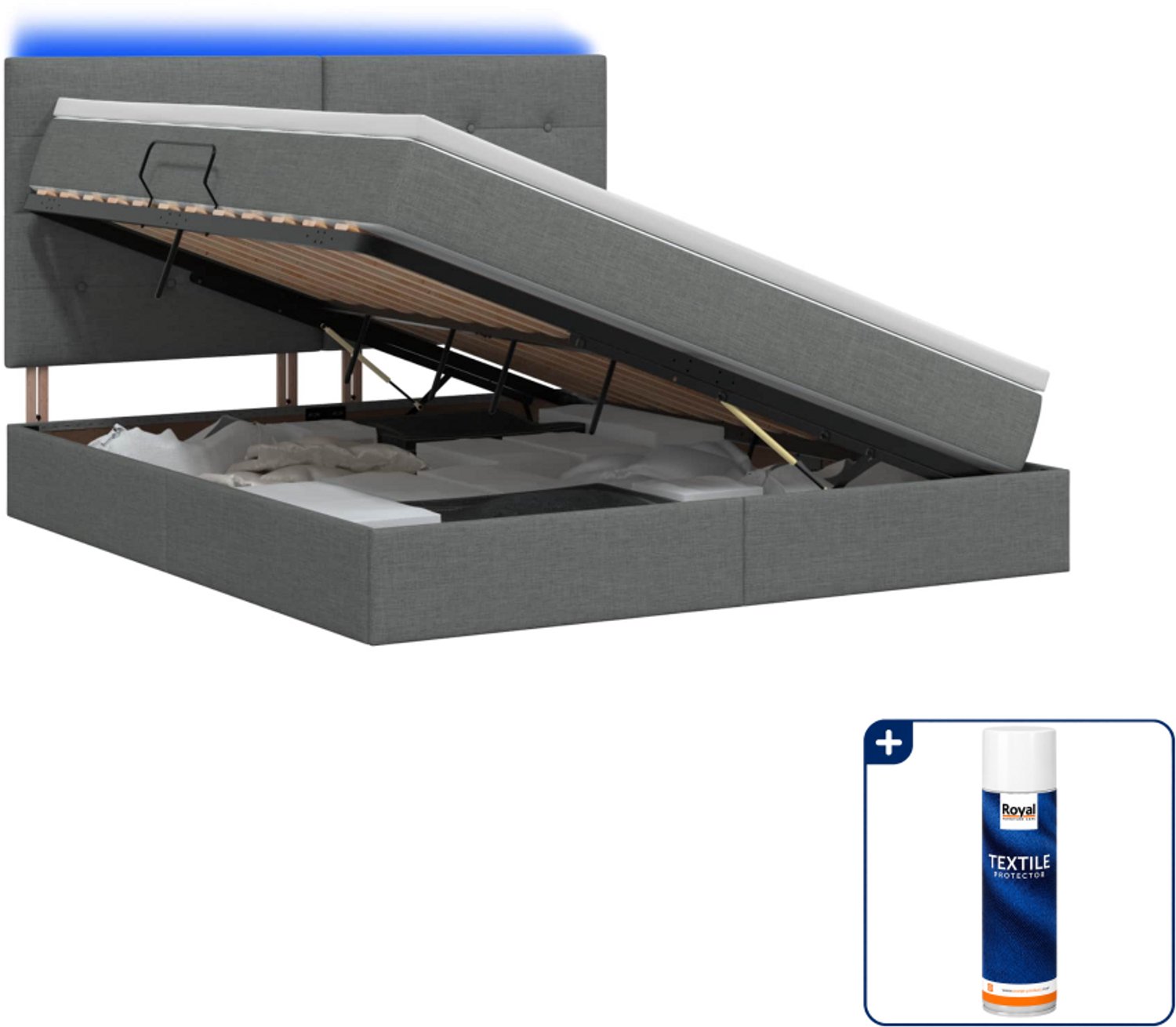 vidaXL queensize bed met matras - 160 x 200 cm - donkergrijs - Inclusief textielbeschermer 500 ml Donker Grijn