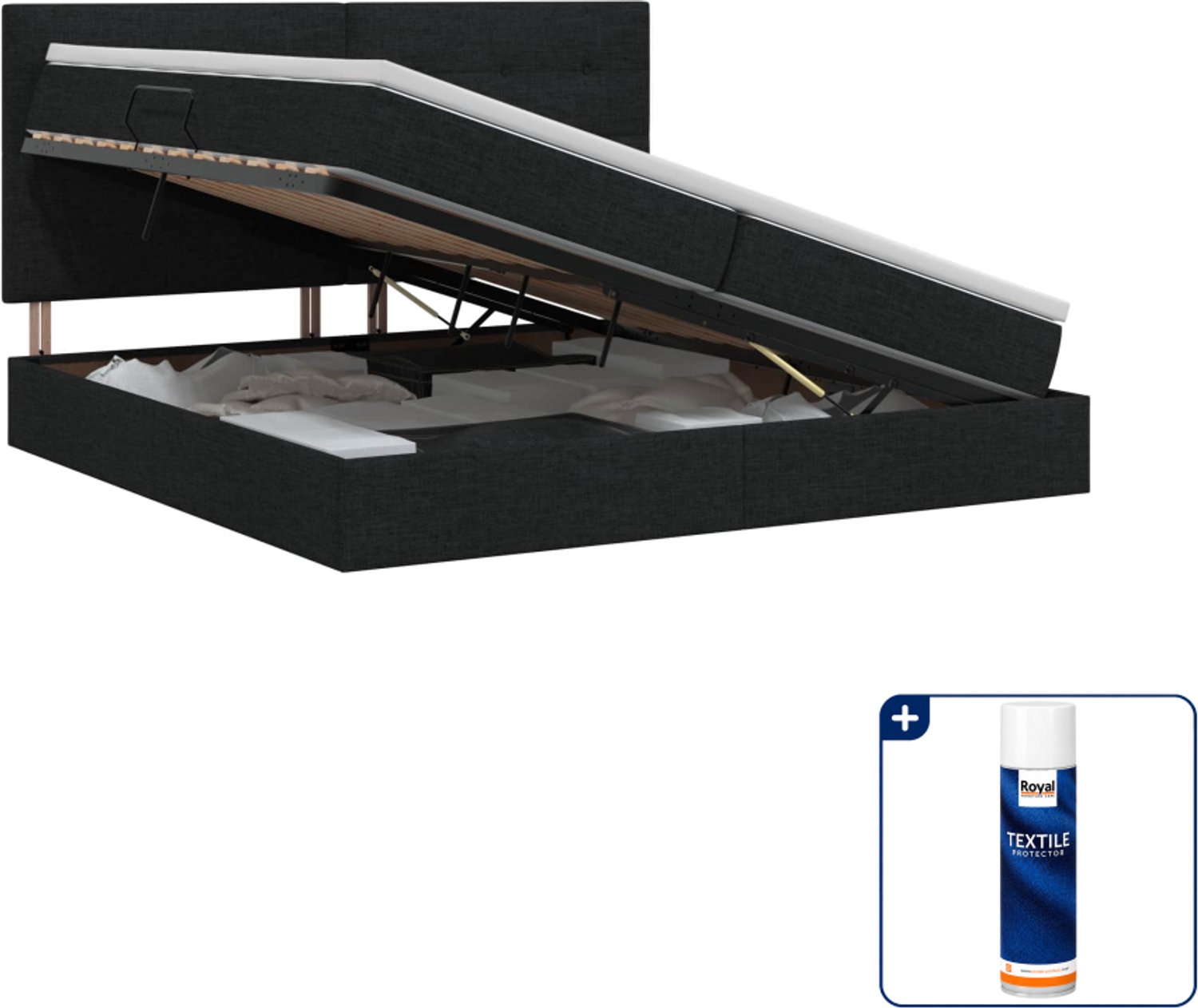 vidaXL opbergbed met matras - 200 x 200 cm - kunstleer - zwart - Inclusief textielbeschermer 500 ml