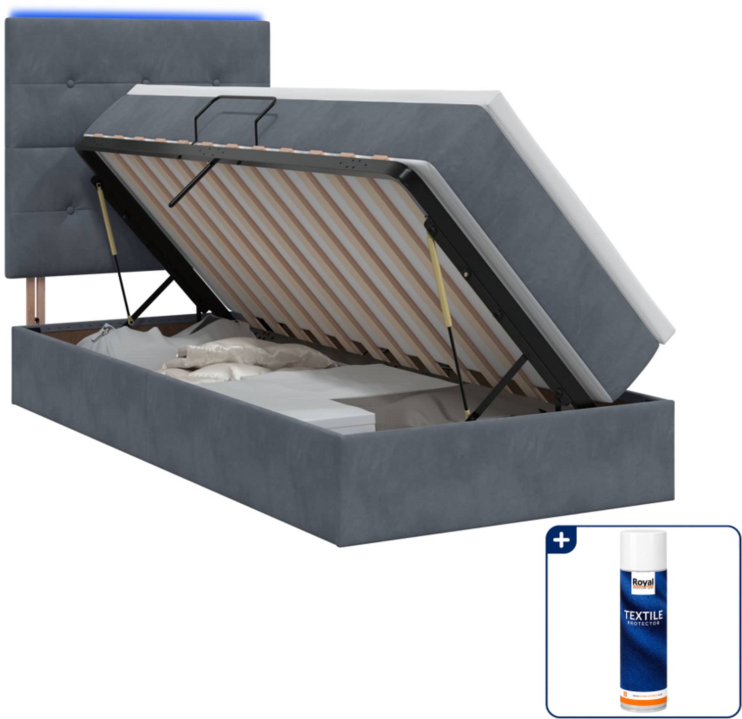 vidaXL led opslagbed 90 x 190 cm - fluweel - donkergrijs - Inclusief textielbeschermer 500 ml Donker Grijn