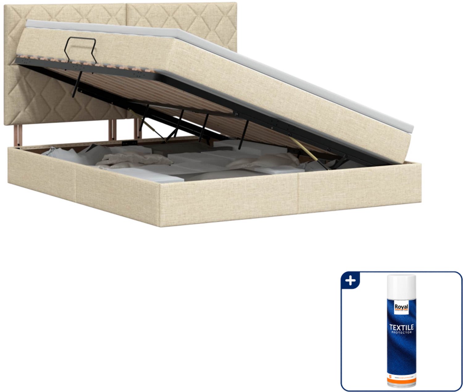 vidaXL Kingsize opbergbed met matras - 180 x 200 cm - crèmekleurig - Inclusief textielbeschermer 500 ml