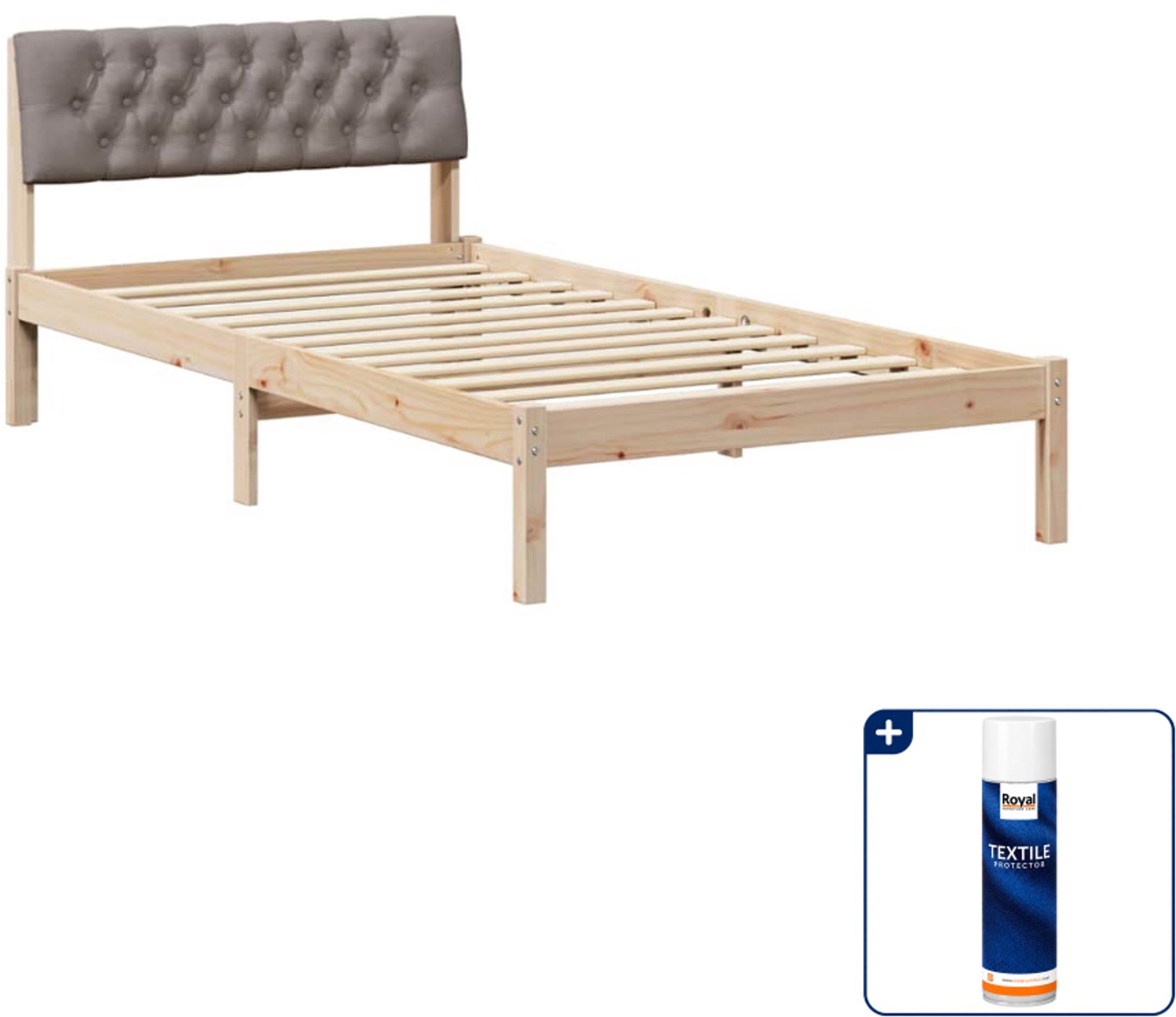 vidaXL Bedframe - 100 x 200 cm - massief grenenhout - bruin en taupe - Inclusief textielbeschermer 500 ml