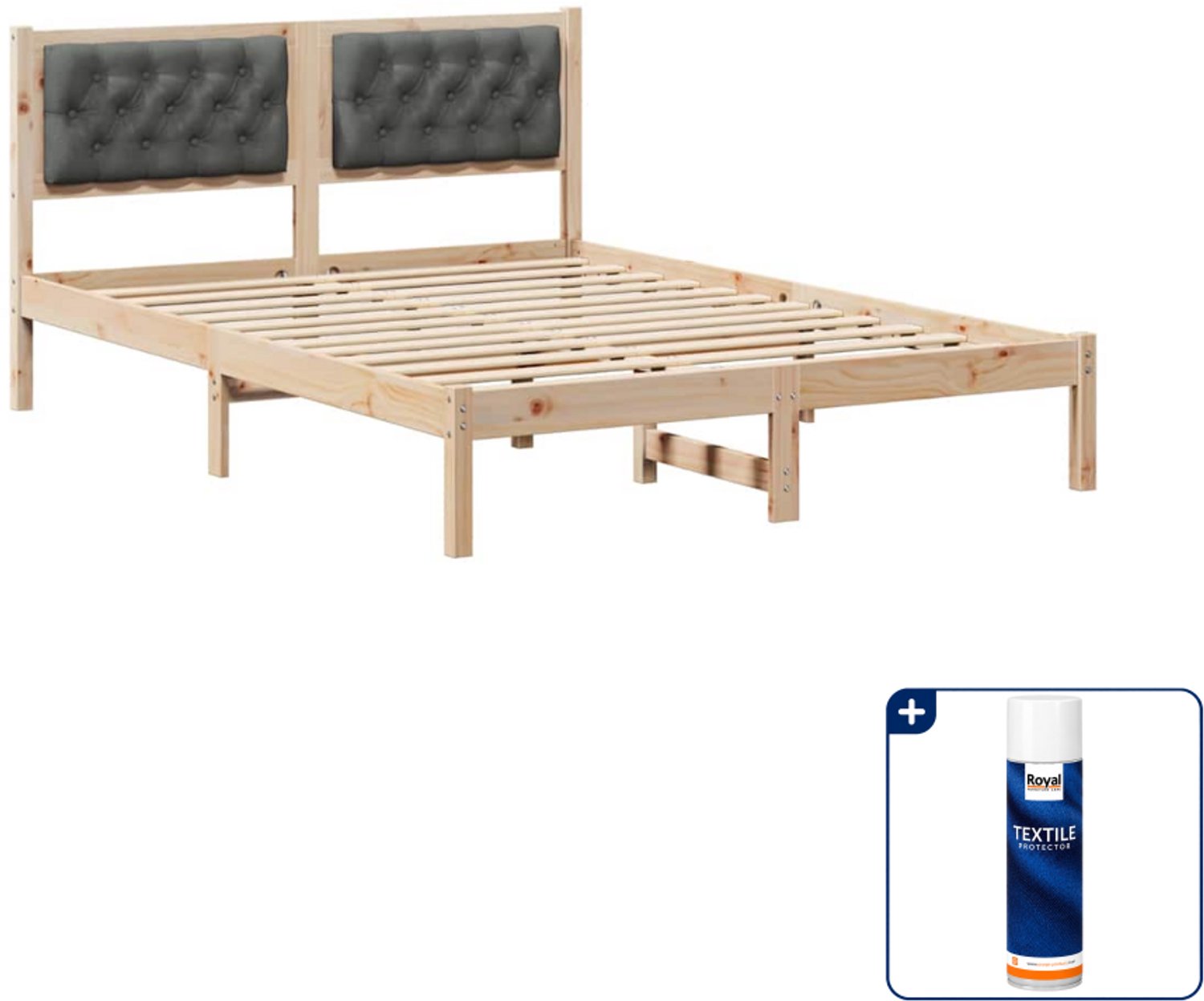 vidaXL Bedframe - 140 x 190 cm - massief grenenhout - donkergrijs - Inclusief textielbeschermer 500 ml Bruin