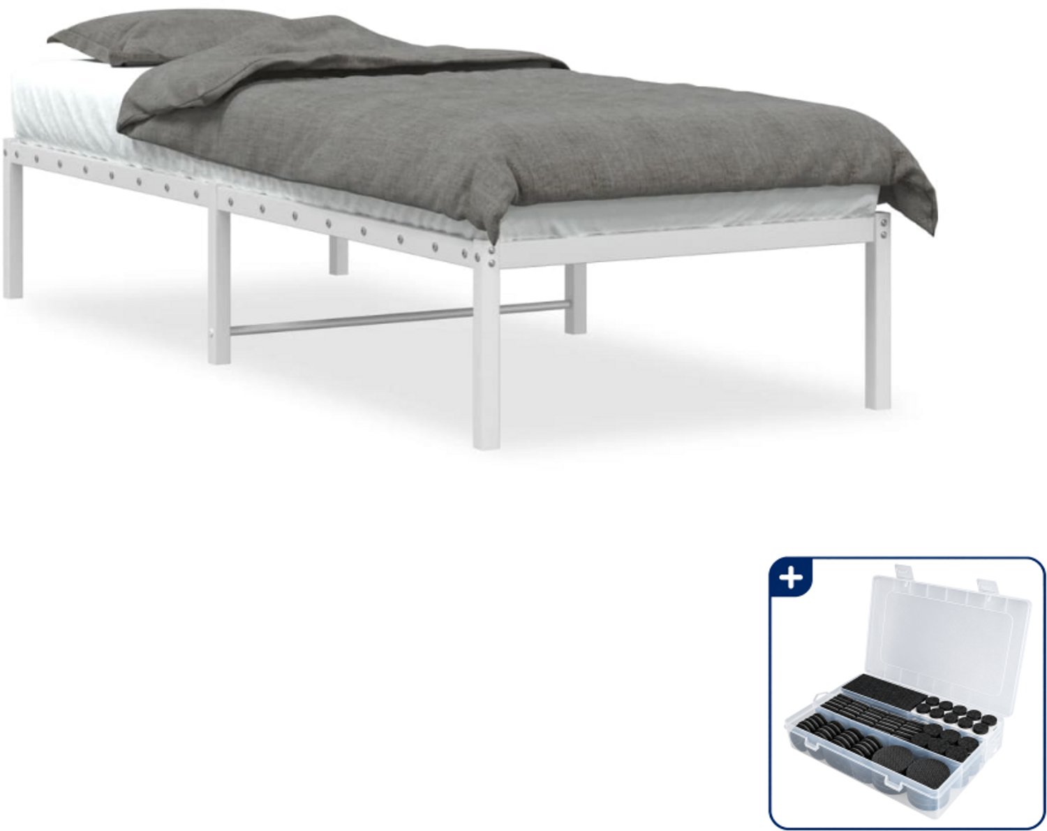vidaXL bedframe - 75 x 190 cm - staal - wit - Inclusief antikrasvilt 177-delig