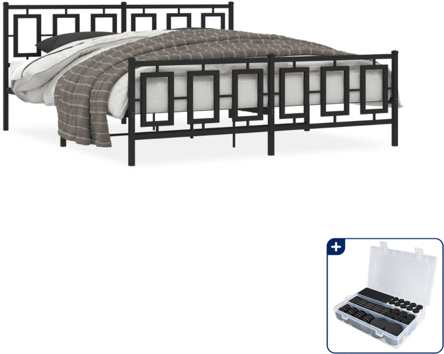 vidaXL Bedframe - 183 x 213 cm - metaal - zwart - Inclusief antikrasvilt 177-delig