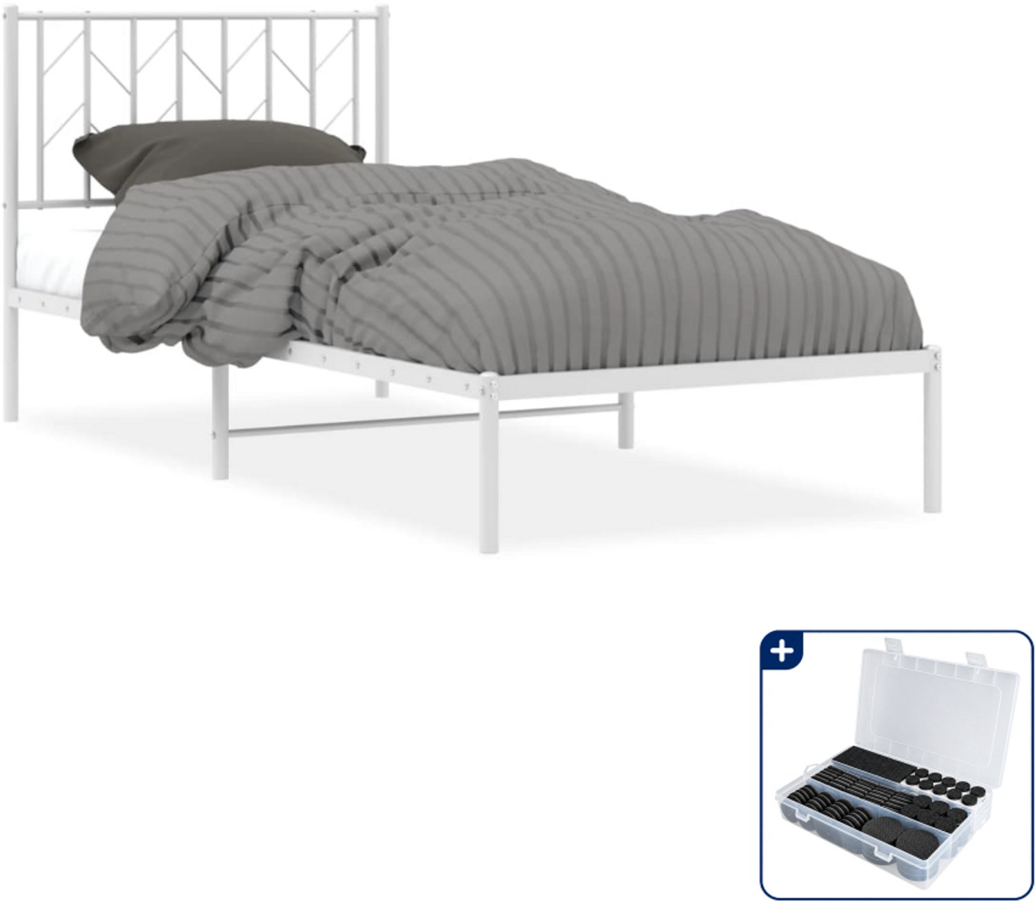 vidaXL bedframe met hoofdbord - 90 x 200 cm - staal - wit - Inclusief antikrasvilt 177-delig