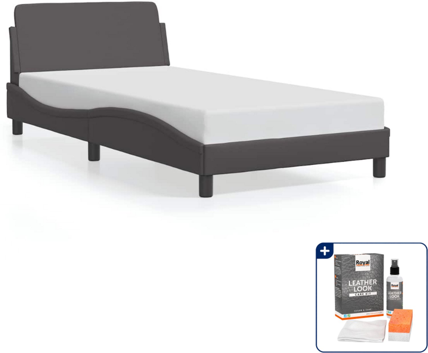 vidaXL Bedframe Dover 100 x 200 cm - kunstleer - grijs - Inclusief onderhoudsset voor kunstleer 150 ml