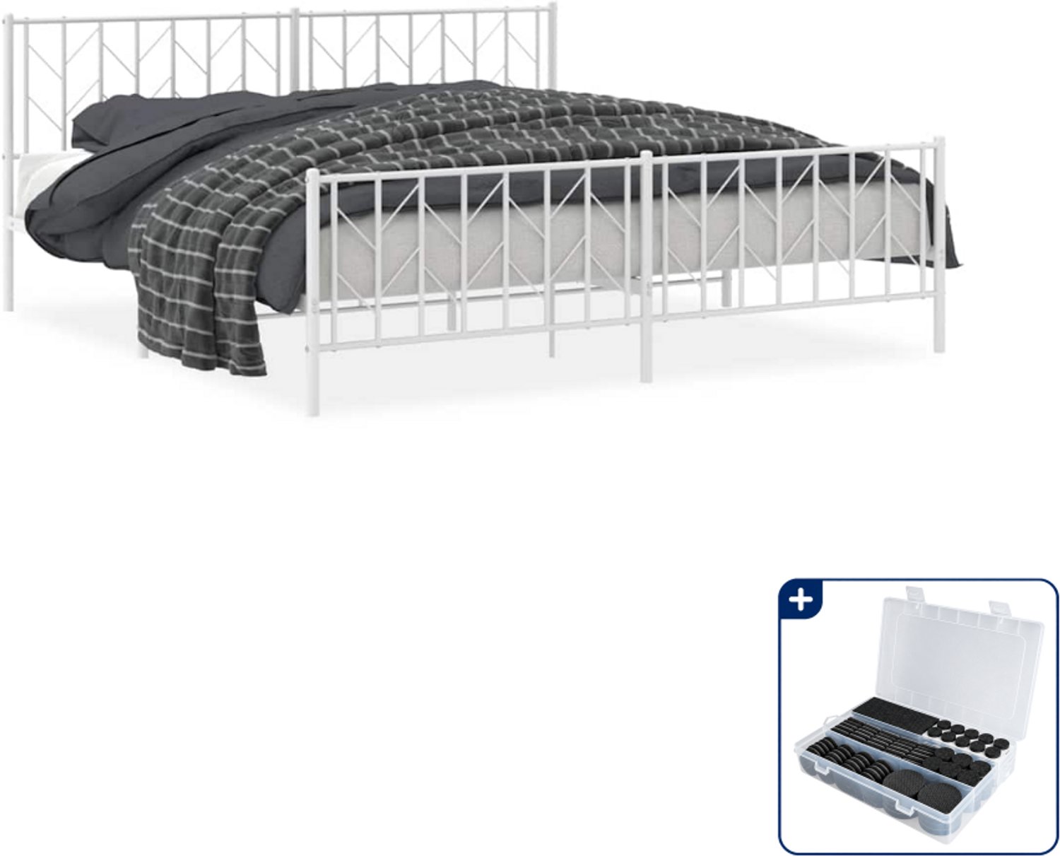 vidaXL Bedframe - 193 x 203 cm - staal - wit - Inclusief antikrasvilt 177-delig