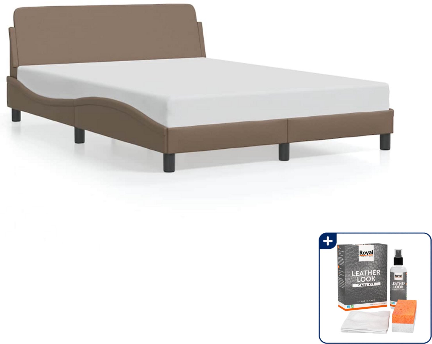 vidaXL Dover bedframe - Small double - 140 x 200 cm - cappuccino - Inclusief onderhoudsset voor kunstleer 150 ml Bruin