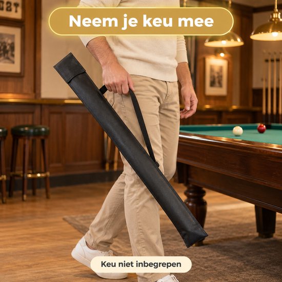 DIVERZA Keutas Biljart – Keuhoes voor 2-Delige Keu – Biljartkeu Tas met Klittenbandsluiting en Draagriem – 82 × 10 cm – Zwart — afbeelding 3
