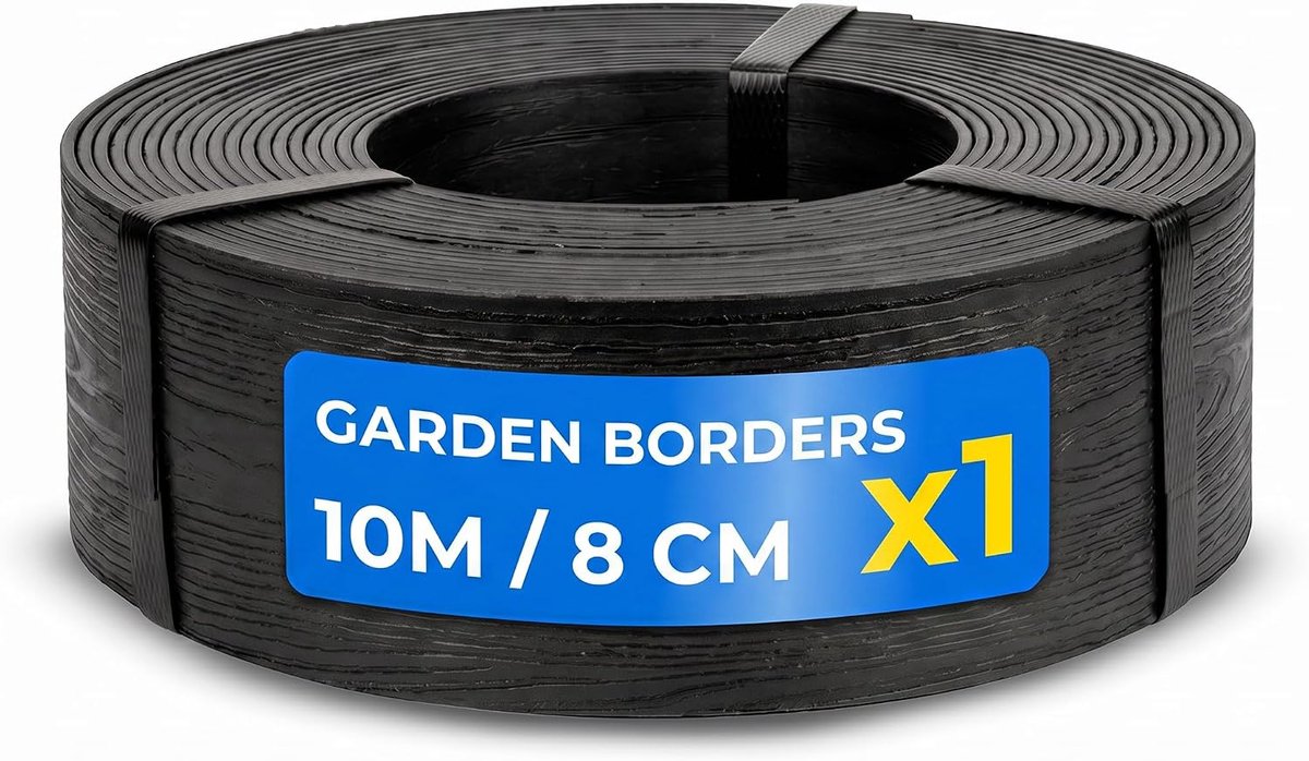 rand, houtlook, DOJA Barcelona - 8 cm x 10 m - zwart - tuinrand voor buiten, flexibiliteit en uv-bestendigheid, gemakkelijk te snijden, gazonrand voor buiten