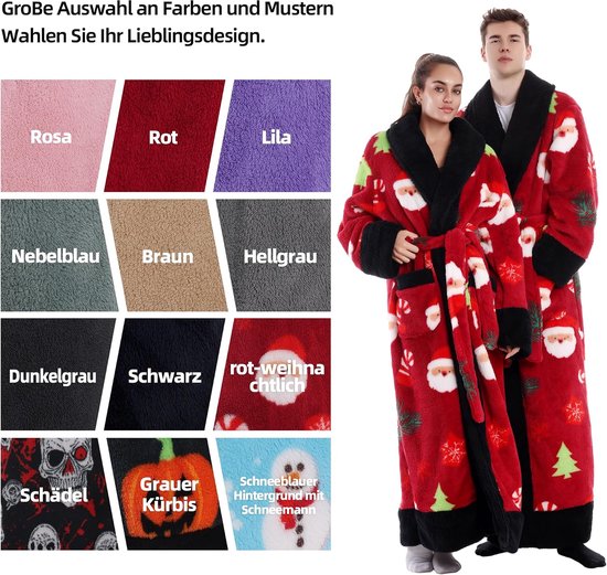Badjassen Mannen en vrouwen Universeel Zacht flanel materiaal Extra grote zak ontwerp Een maat Als cadeau voor een vriendin Moeder Vriend (Red Christmas) — afbeelding 5