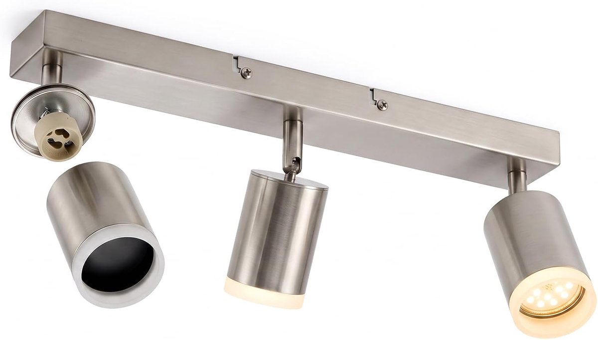 3-Lichts LED Plafondlamp Nikkel, 350° Verstelbare Spotlamp, GU10 Binnenlamp Voor Keuken Gang Woonkamer, Lamp Niet Meegeleverd