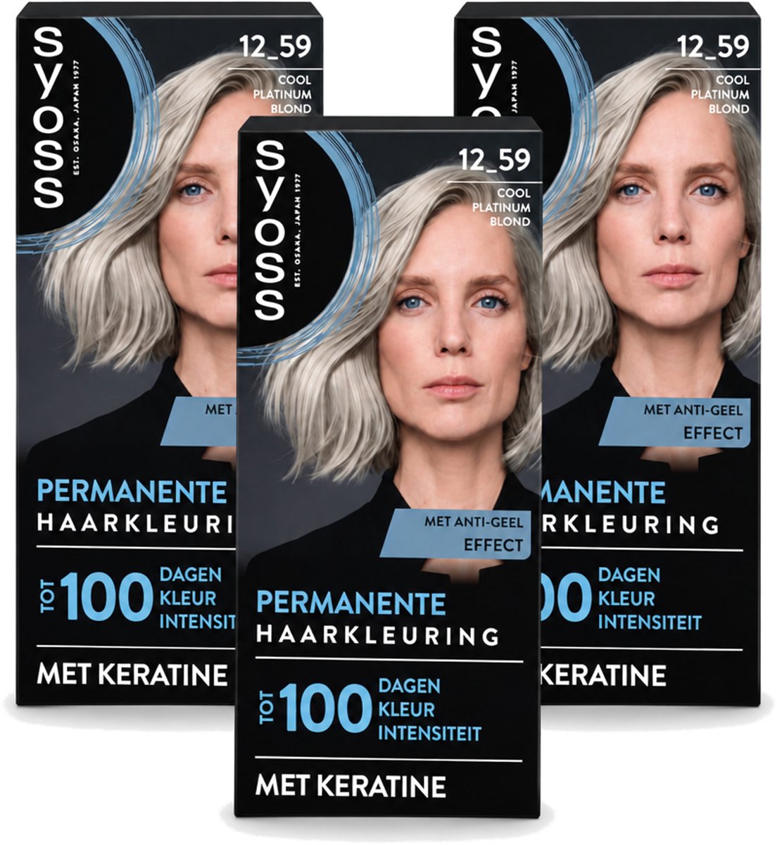 3 x SYOSS - Coloration 12-59 Cool Platinum Blond - Haarverf - Grijsdekking - Vermindert Haarbreuk - Voordeelverpakking - 3 stuks