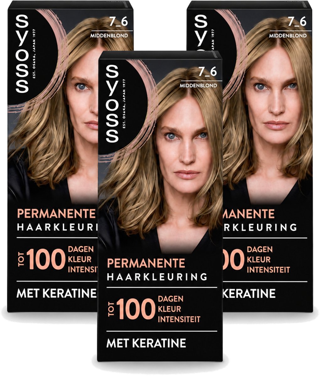 3 x SYOSS - Coloration 7-6 Middenblond - Haarverf - Grijsdekking - Vermindert Haarbreuk - Voordeelverpakking - 3 stuks