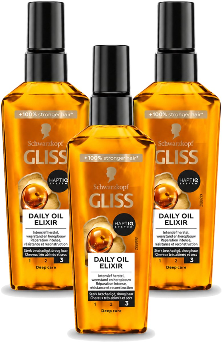 3 x Gliss - Hair Repair - Oil Elixer - Ultiem Haarherstel en Glans - Voordeelverpakking - 3 stuks