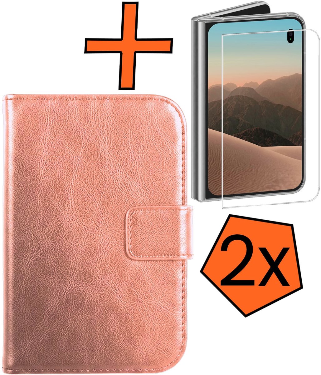 Hoes - Met 2x Screenprotector - Geschikt voor Apple iPhone Duo - Luxe Pasjeshouder - Bookcase Portemonee - Flip Case - Kunstleer Book Case - Flipcase Hoes - Book Cover - Walletcase - PortemonneeHoes - Rosé goud
