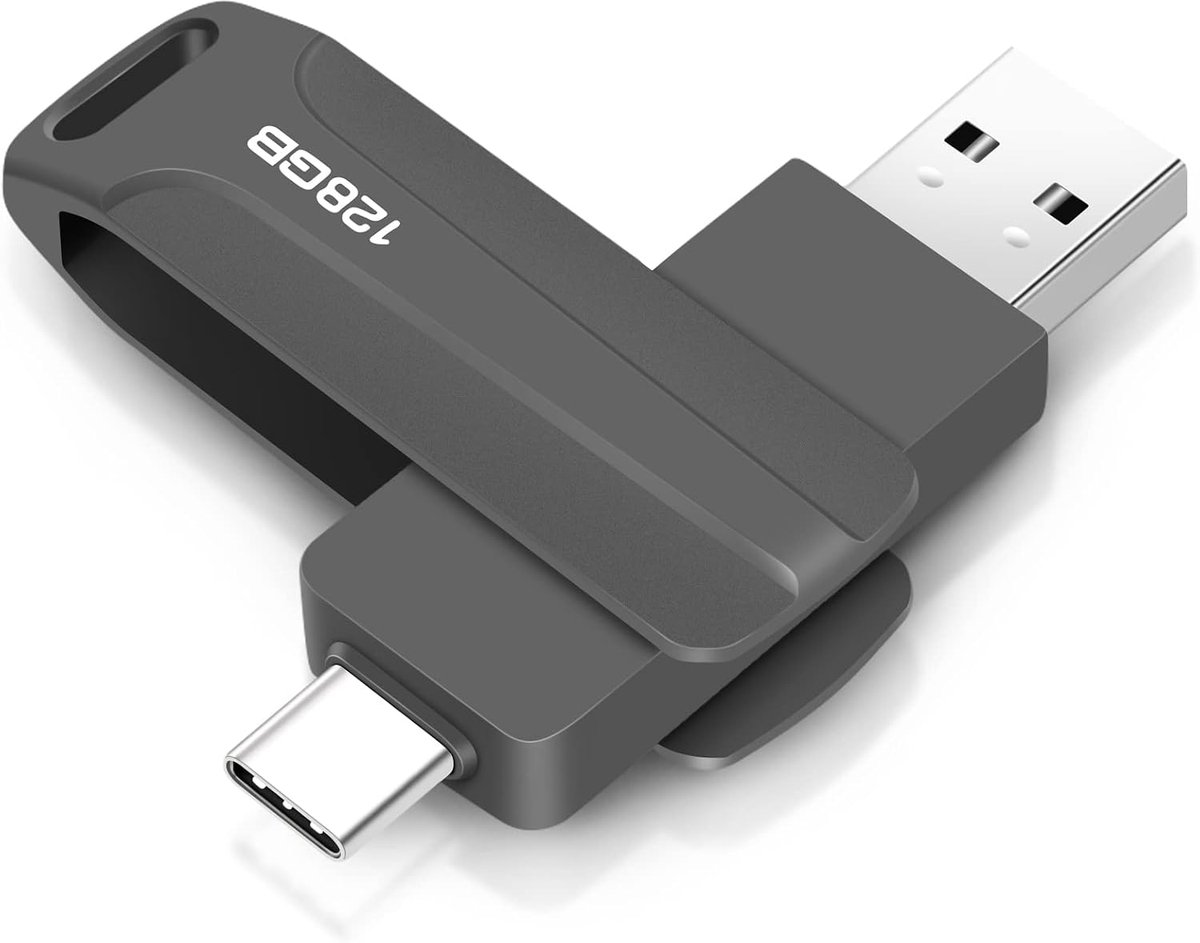 Stick 128 GB 2-in-1 USB Flash Drives USB 2.0 USB C Type C Memory Stick OTG Dual Flash Drive 2-in-1 Memory Stick voor tablet, PC, Android Mobile Phone (Samsung, Huawei, Honor, Xiaomi) grijs