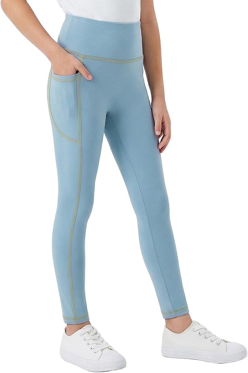 Meisjes Ademende skinny legging met zakken in jeanslook Slim fit Hoge taille Legging Comfortabel Legging Kinderbroeken School Kleding voor dagelijks gebruik 6-13 jaar, maat 116-164