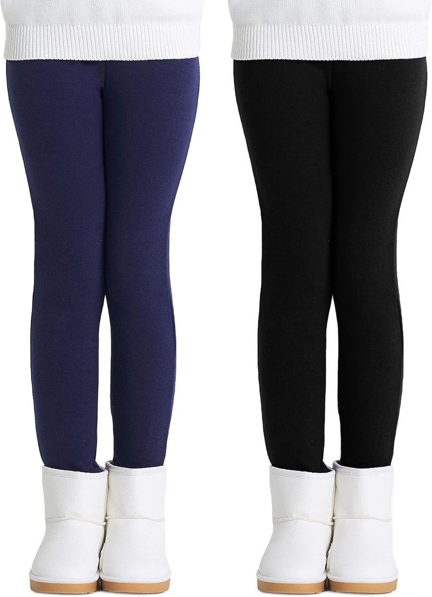 Leggings Gevoerde Dikke Broek Katoen 2-Pack Zwart & Donkerblauw 146-152 EU (Fabrikant Maat 160)