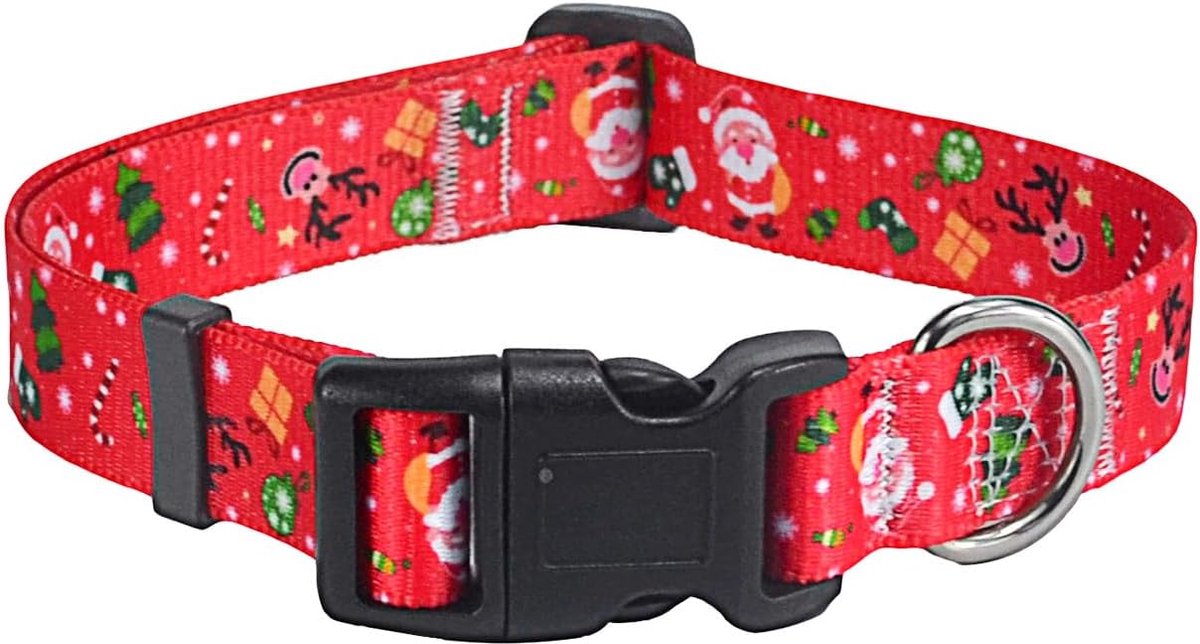 Hondenhalsband in kerststijl, premium verstelbare halsband voor kleine, middelgrote of grote honden (Kerstmis, S)