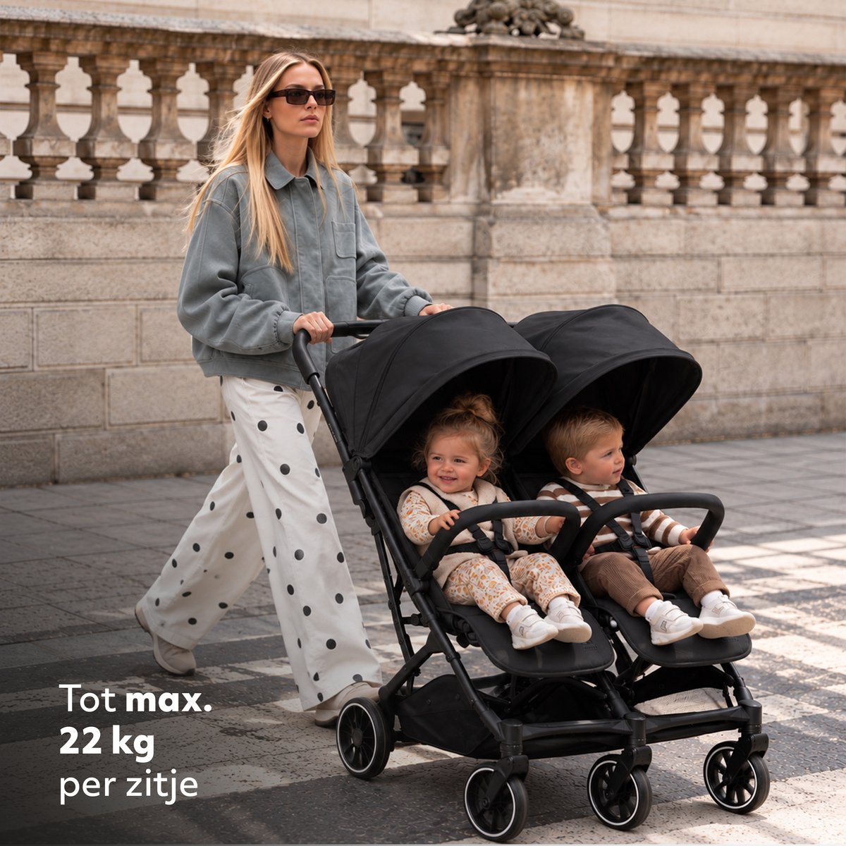 Deryan Rolo X2 Duo Buggy - 2 persoons - Compact & lichtgewicht - Zwart – foto 8