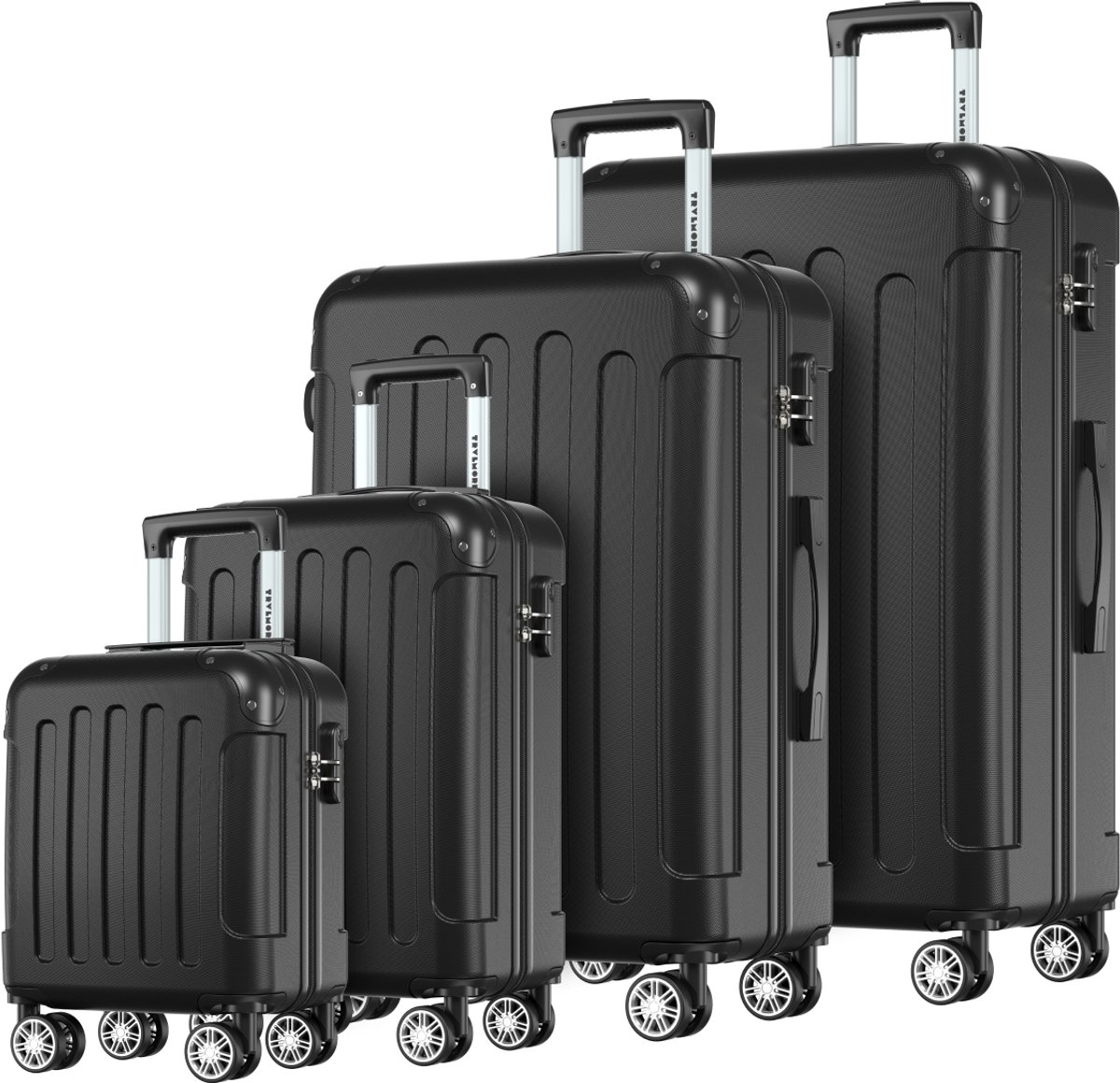 TRVLMORE Kofferset - 4-Delig - 24L Underseat, 38L Handbagage + 70L en 110L Ruimbagage - Lichtgewicht - Trolley - Reiskoffer Set - Zwart