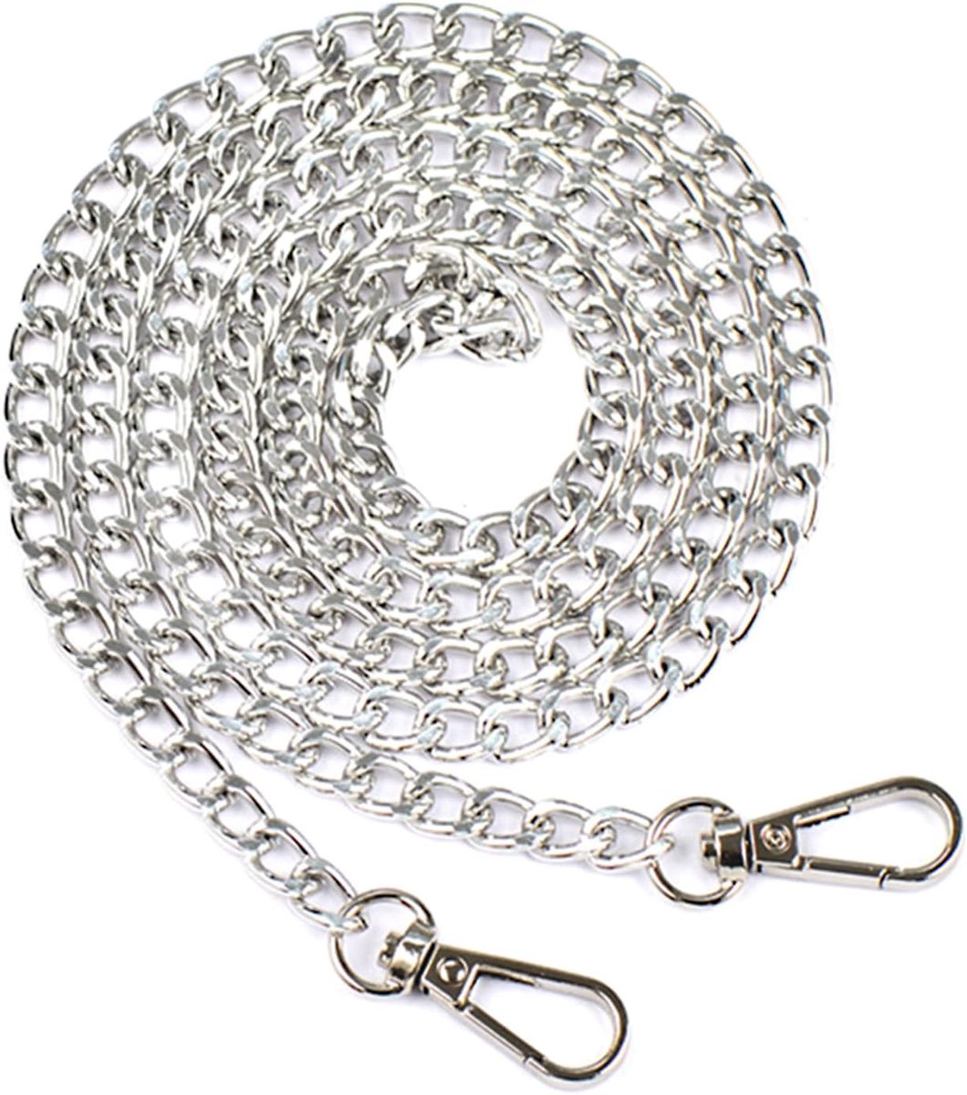 Ketting voor schoudertas, 120 cm, schouderriem voor tas, ketting, zilver, vervangende ketting voor tas, aluminium ketting voor tassen met gespen, accessoires voor doe-het-zelf tassen, handtassen en