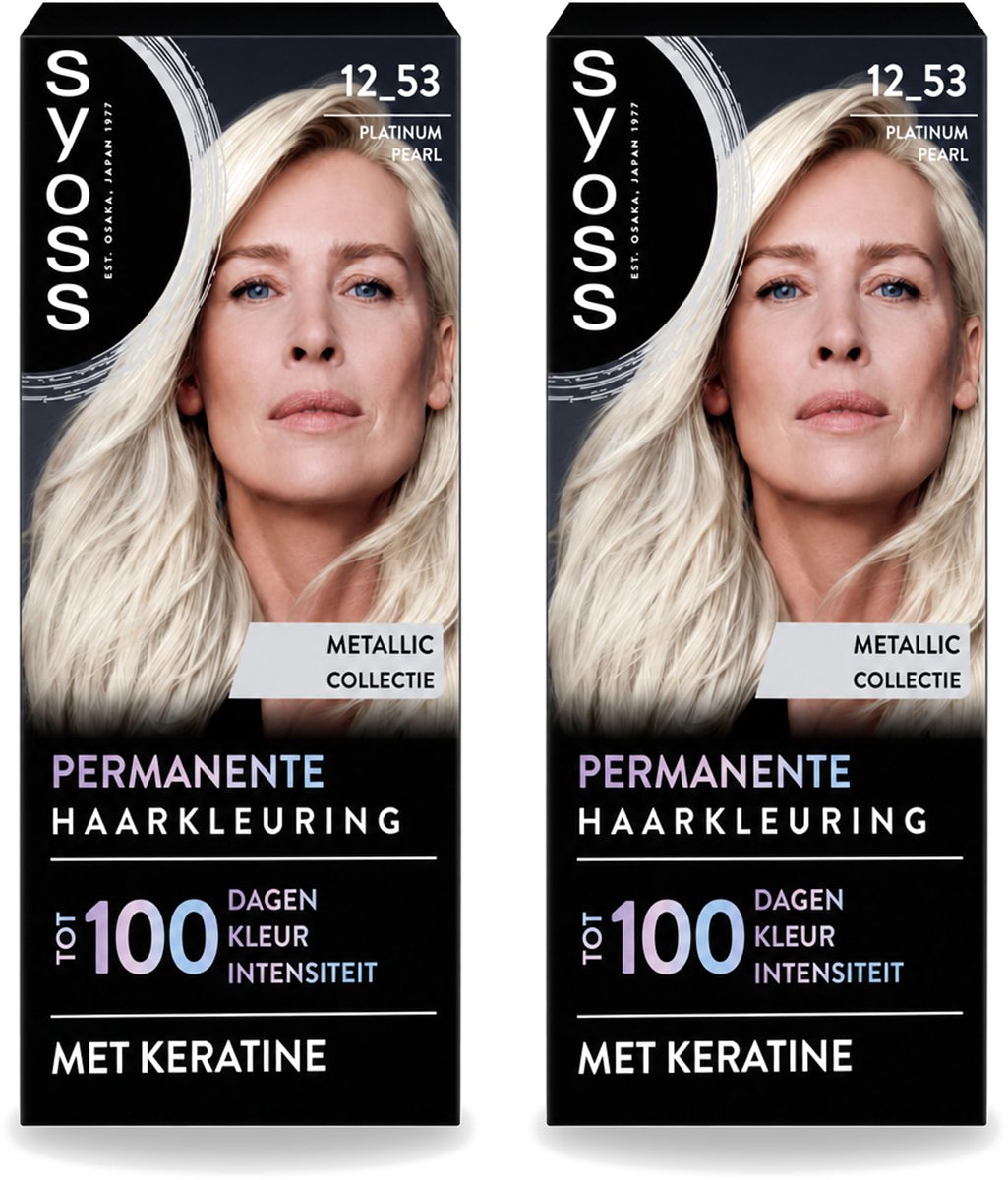 2 x SYOSS - Coloration 12-53 Platinum Pearl - Haarverf - Grijsdekking - Vermindert Haarbreuk - Voordeelverpakking - 2 stuks